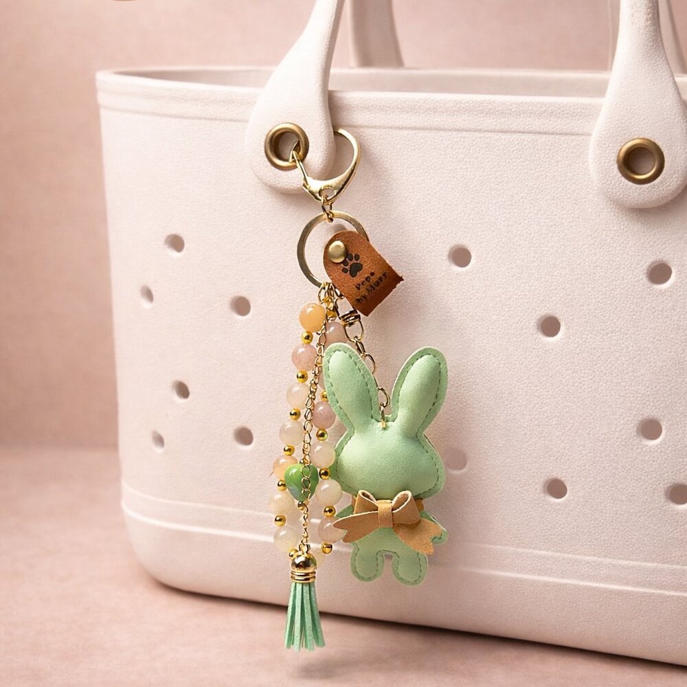 Handcrafted Mint Bunny Keychain – Cute Beaded Accessory-Bag Not Included